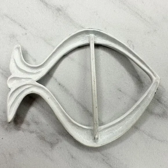 Vintage Metal White Fish Scarf Slide Shirt Tie Bar Belt Buckle - Picture 2 of 10